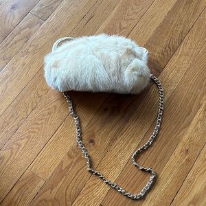 Chic Cream Faux Fur Crossbody Bag with Chain Strap